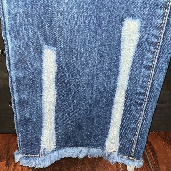 New Vintage Distressed Jeans 10 High Waist Ankle Fringe Hem Skinny Denim Medium - Picture 5 of 12
